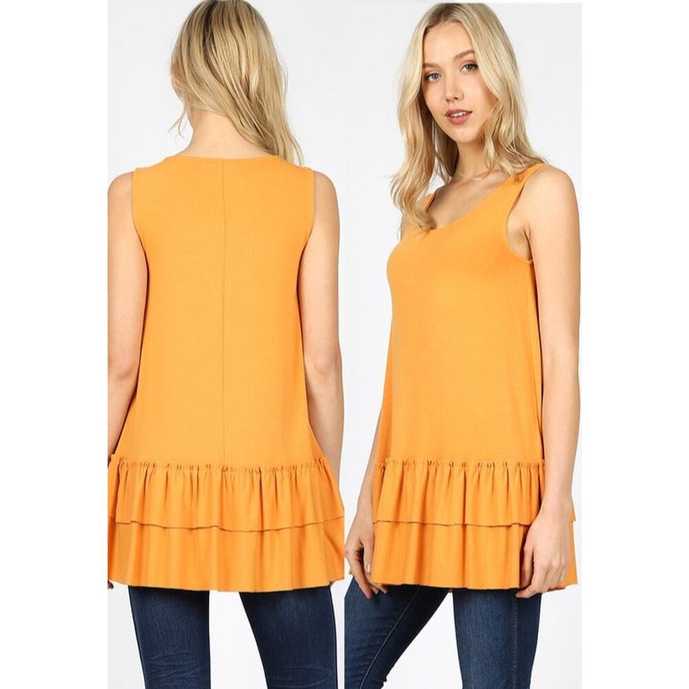 Sleeveless Ruffle Bottom Top-Mustard